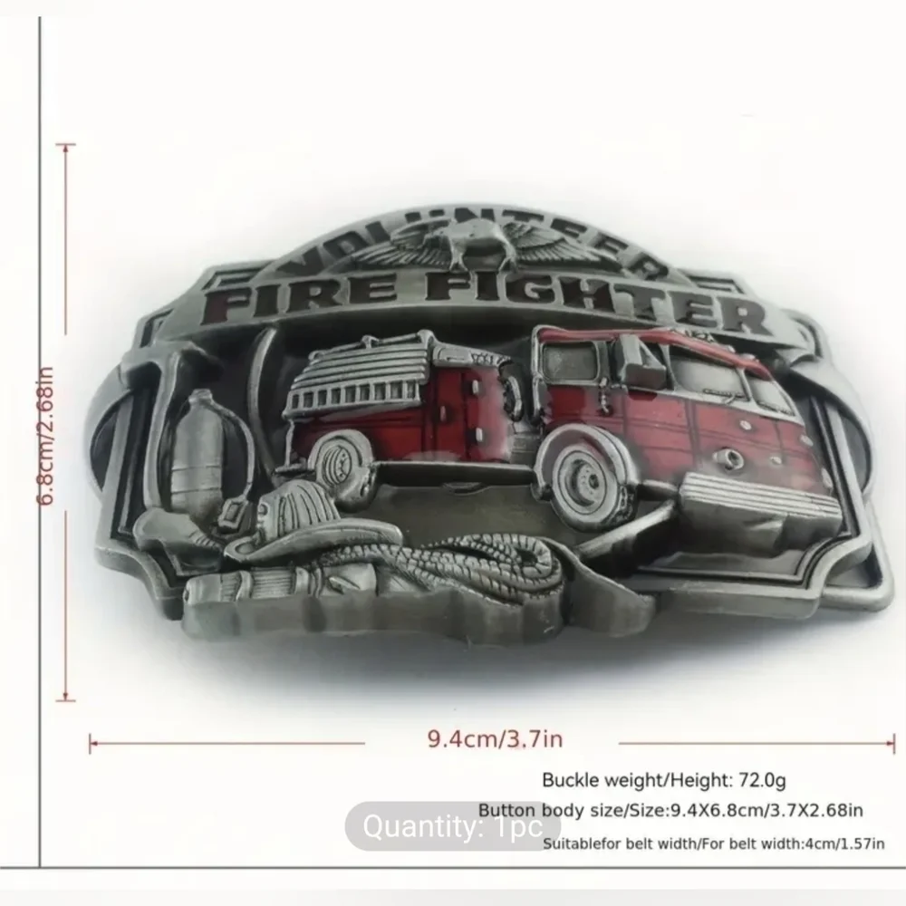 New Men's Zinc Alloy volunteer Fire Fighter Belt Buckle, fire truck, T3MISB1B